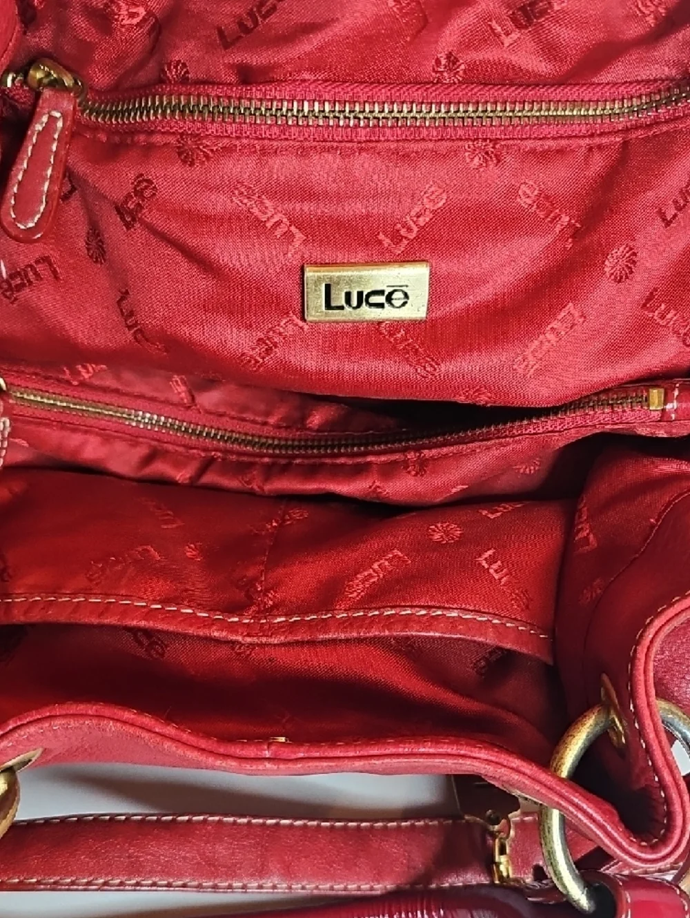 Red Leather Shoulder Bag with Gold Hardware - Picture 9 of 13